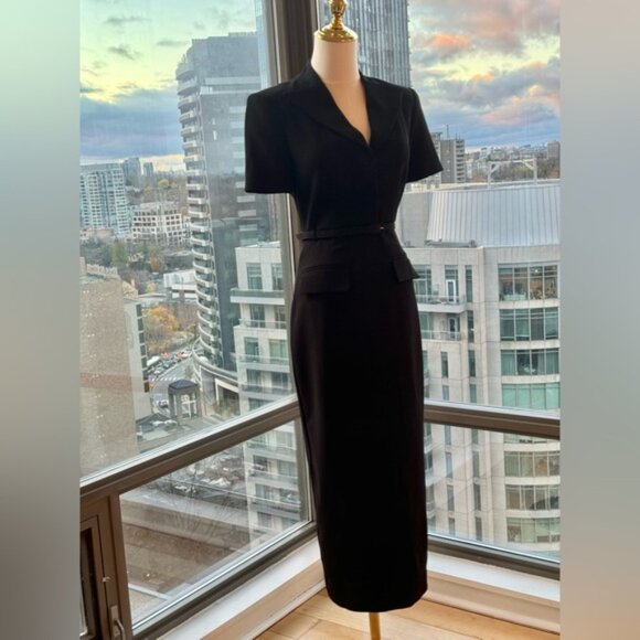 🆕 ROLAND MOURET 🧿 NWOT Belted Cady Midi Dress, Black - Sz UK 6 / US 2 - Picture 11 of 16